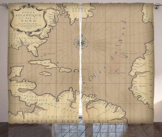 Amazon Com Lunarable Island Map Curtains Old Geographic Map