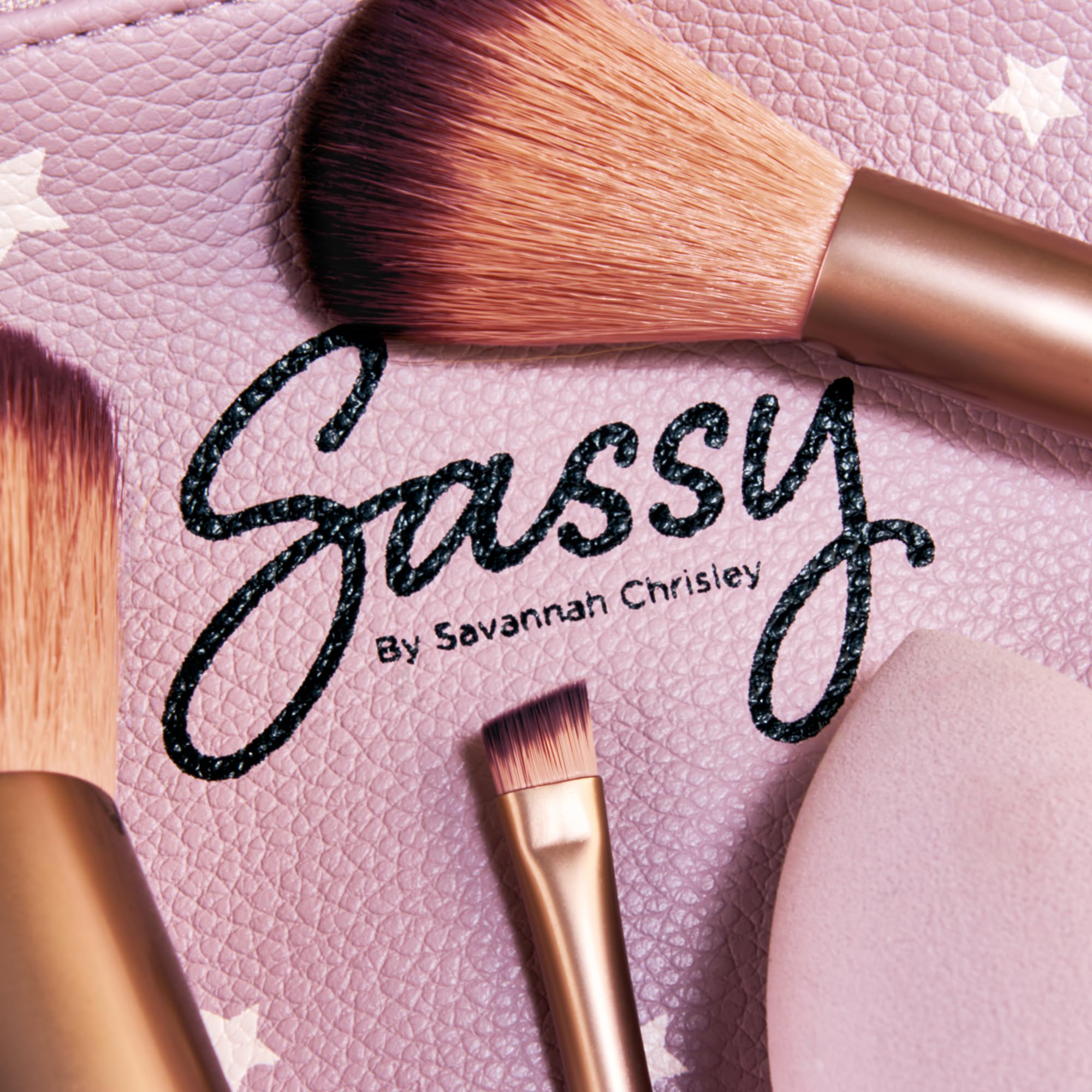 Sassy by Savannah Chrisley Sassy Brush Kit - Beauty Tool Kit for Women - All-in-One Beauty for Eyes and Face - Brush Kit Great for Makeup Application - Kit Includes Reusable Zipper Pouch - 4 Pc