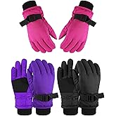 3 Pairs Kids Ski Snow Gloves Winter Waterproof Warm Mitten for Boy Girl Children