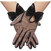 zeasciosd Women's Bow Short Sheer Mesh Tulle Gloves Wrist Length Wedding Evening Opera Tea Party Gloves
