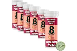 8Greens Supergreens Tablets | Super Greens Powder Superfood Tablet, Metabolism Immunity & Focus, Daily Greens Effervescent Tablets, Organic: Aloe Vera, Spirulina, Chlorella, Peach, 60 Servings