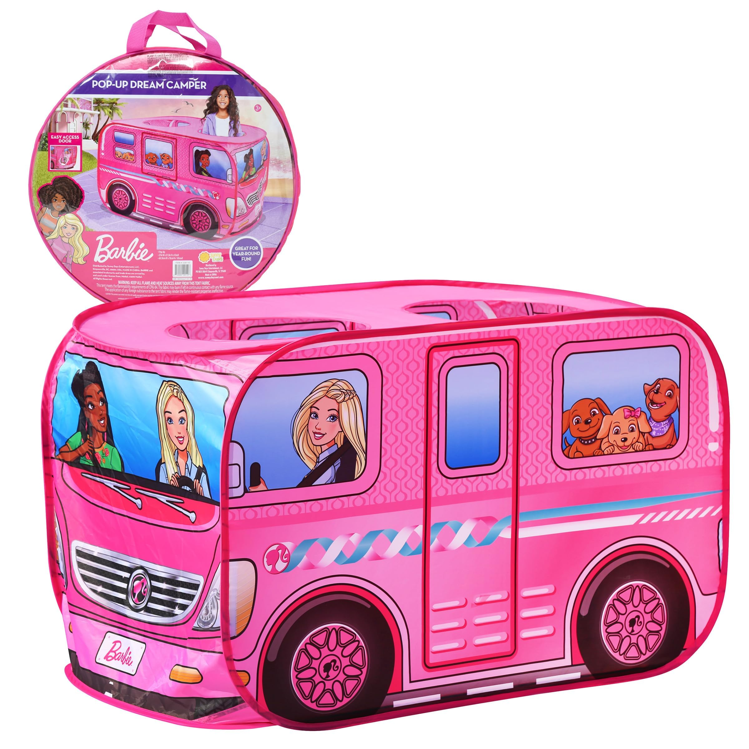 Barbie Camper Pop Up Play Tent – Large Princess Castle Tent for Girls | Folds for Easy Storage with Carrying Bag Included | Amazon Exclusive – Sunny Days Entertainment
