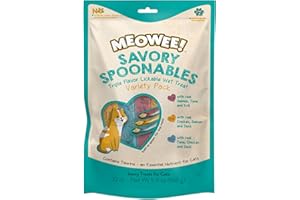 MEOWEE! Savory Spoonables Variety Pack, 12 Count Tube, Triple Flavor Squeezable Lickable Wet Treats for Cats with Built-in Spoon for Less Mess