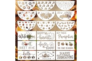 SEALMIC 18 PCS Fall Stencils for Painting on Wood Thanksgiving Stencil for Adlts & Kids Autumn Pumpkin Leaves DIY Crafts Kit Templtes for Plain Door Wreath Hanger Door Mats Supplies