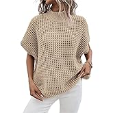 Viottiset Womens Oversized Short Batwing Sleeve Mock Neck Sweater Vest Fall Sleeveless Pullover Knit Sweaters