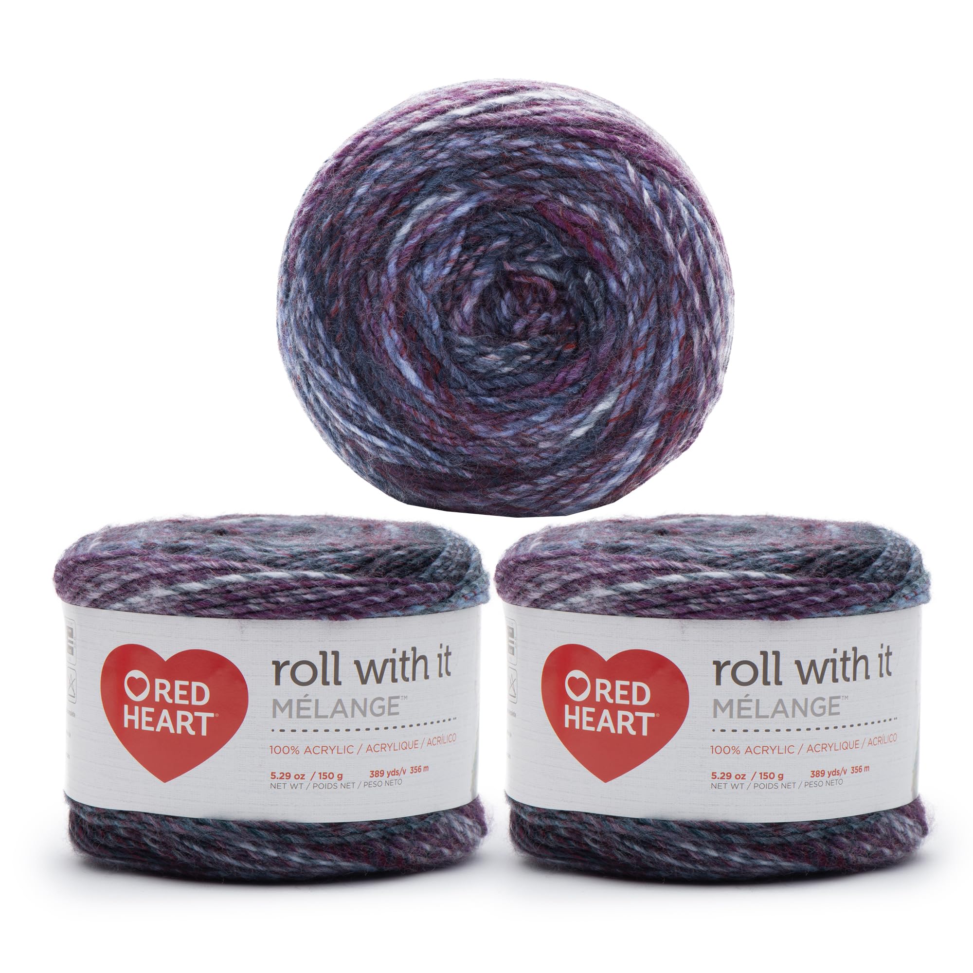Red Heart Roll with It Melange Autograph Yarn - 3 Pack of 150g/5.3oz - Acrylic - 4 Medium (Worsted) - 389 Yards - Knitting/Crochet