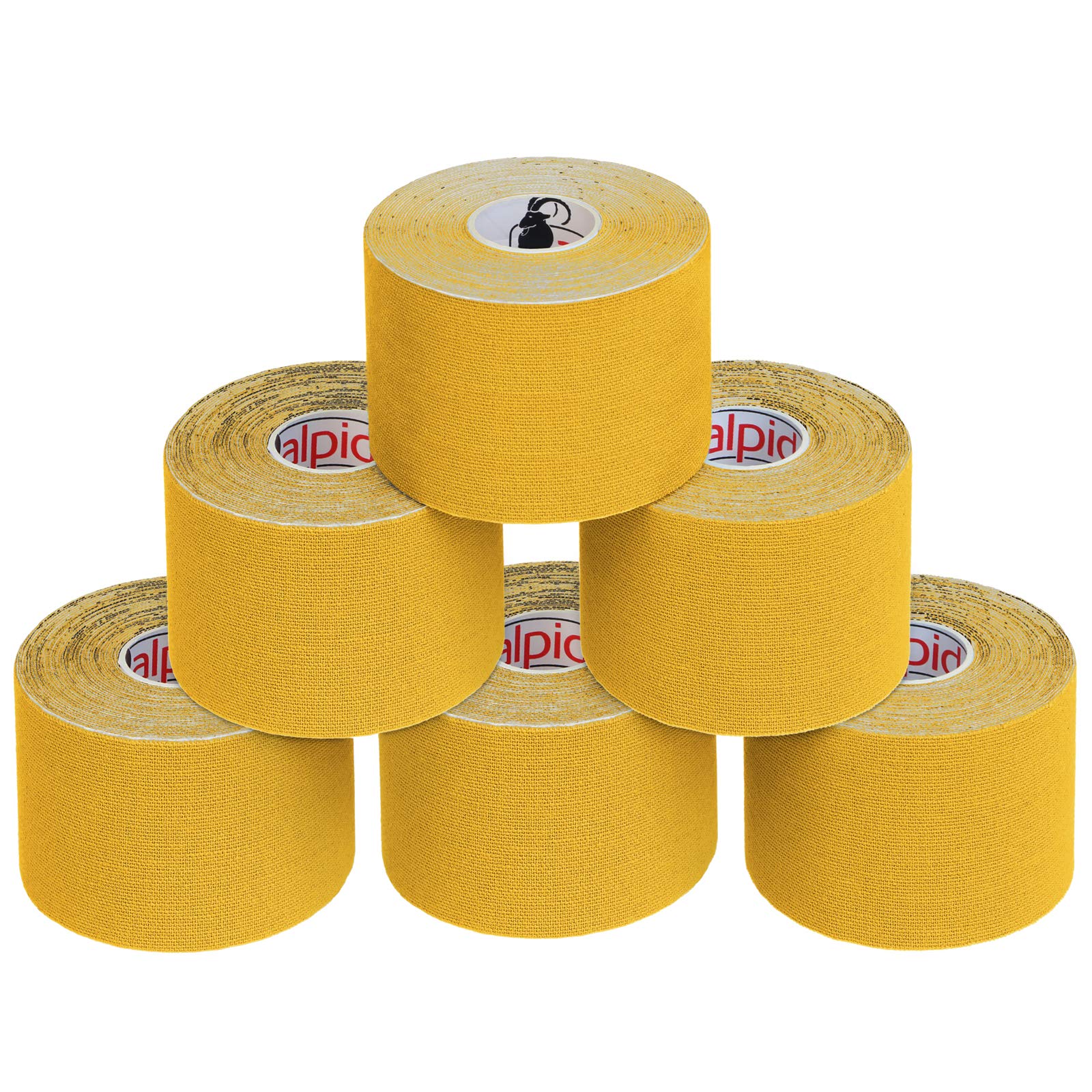 ALPIDEX Kinesiology Tape 1/3/ 6/12 Rolls Many Colors 5 m x 5 cm Application Examples E- Book Skin Friendly Muscle Support Elastic Strapping Tape, Colour:Yellow, Quantity:6 Rolls
