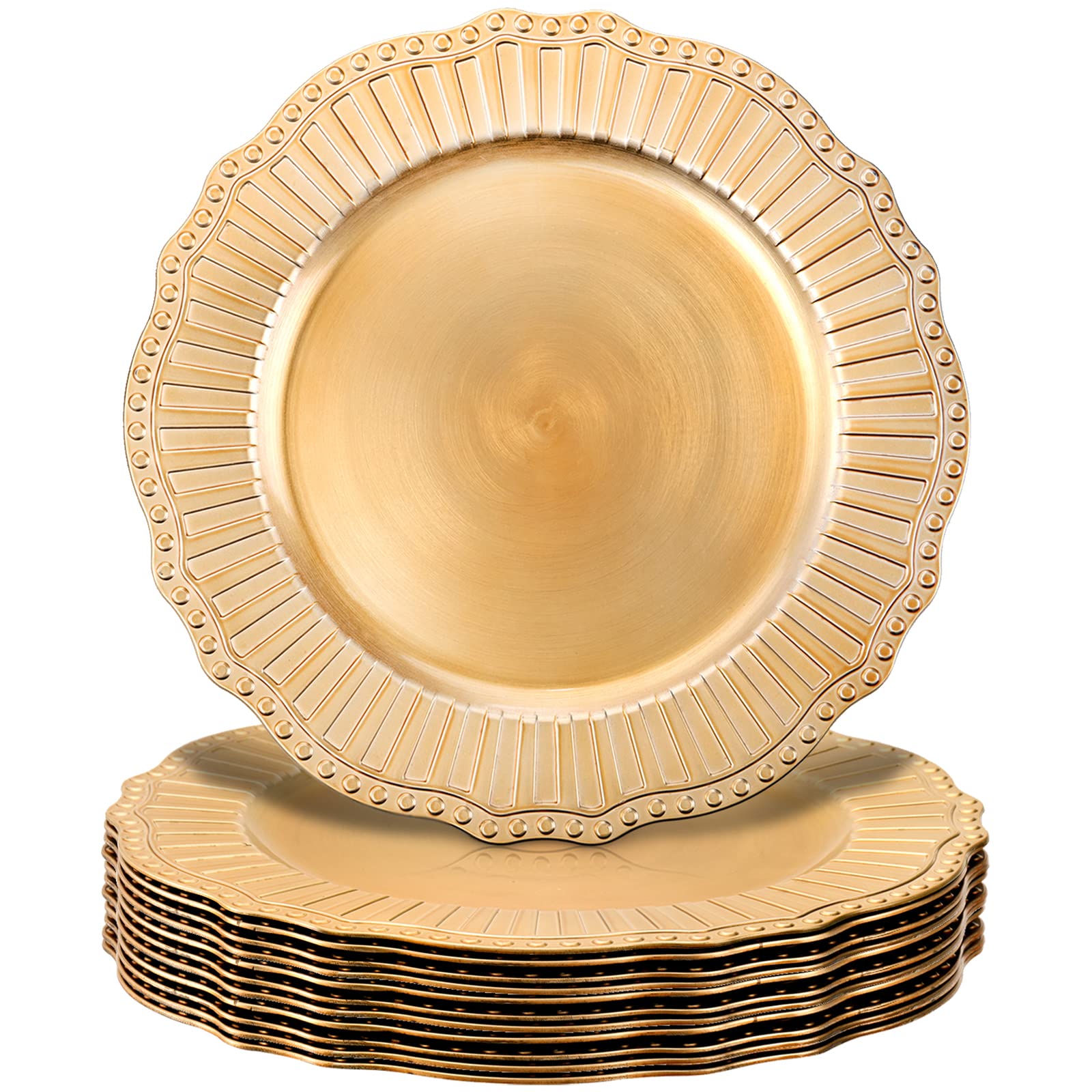 thumbnail interactive-video image 1 of Zhehao 100 Pcs Charger Plates Bulk 13 Inch Round Wedding Chargers Plastic Plate Dinner For Wedding Party Baby Shower Table Setting Event Decoration(Gold 1 of 9