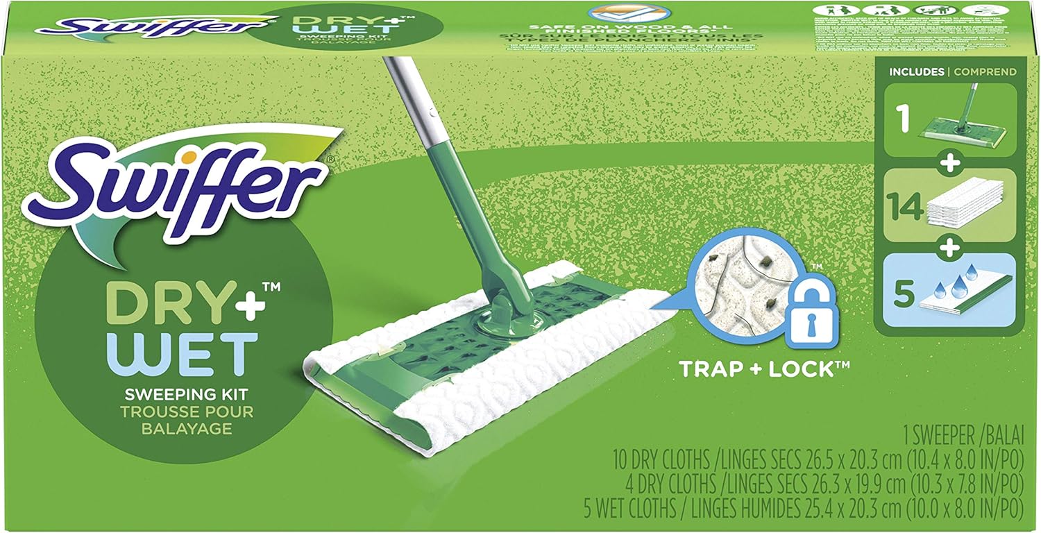 Swiffer Sweeper Dry + Wet All Purpose Floor Mopping and Cleaning Starter Kit with Heavy Duty Cloths, Includes: 1 Mop, 19 Refills: Health & Personal Care