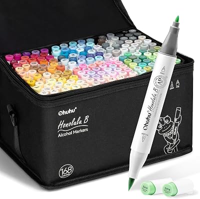 Ohuhu 168 Color Alcohol Markers Brush & Fine Dual-Tip Set Honolulu B