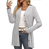 Bliwov Womens Fall Cardigans Long Sleeve Open Front Sweaters Button Down Tunic Tops with Pockets Loose Causal Fashion Clothes XL Grey