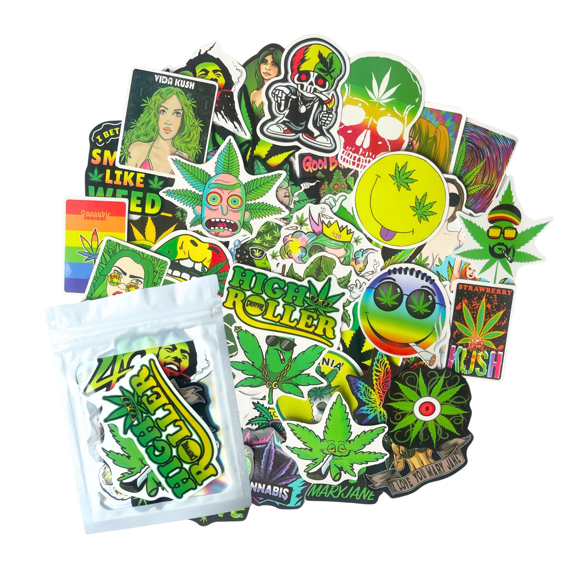 HNTR® Weed Stickers | 50 Funny Stickers for Adults | Cannabis Accessories for Stoner Gifts, Laptops & Scrapbooks — image 1