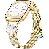 wipalor Thin Clover Magnetic Band for Apple Watch Bands for Women 42mm 41mm 40mm 38mm, Slim Cute Bling Sparkly Metal Milanese iWatch Bands for iPhone Watch Series 11 10 9 8 7 6 5 4 3 SE-Gold