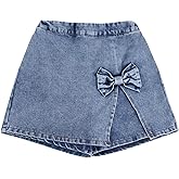 Due Felice Girls Denim Skirt Toddler Girls Jean Skorts for Little Kid Jean Shorts with Cute Bow Size 3T-9Y