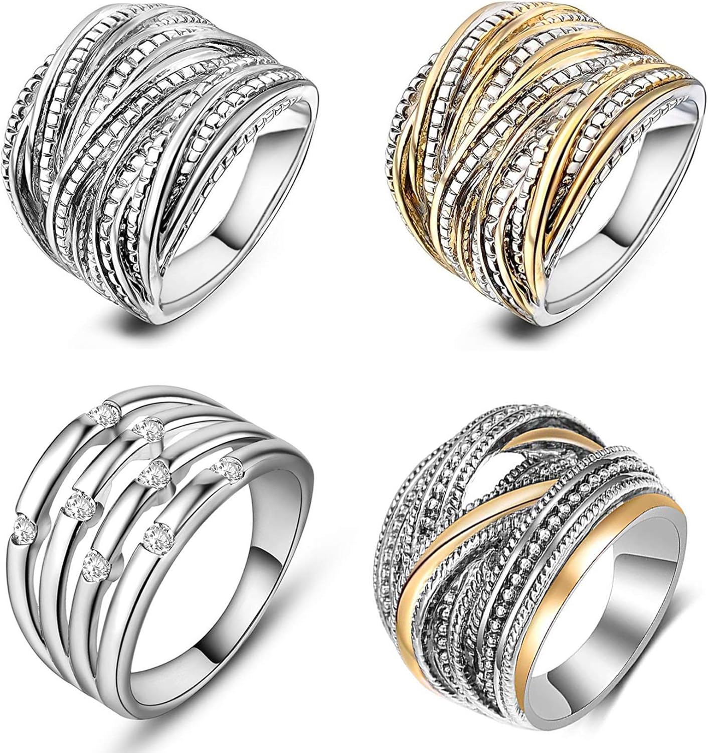 CASDAN 4Pcs Intertwined Crossover Rings for Women Fashion