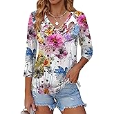 Zeagoo 3/4 Length Sleeve Womens Tops Casual V Neck Shirts Soft Basic Tees Business Work Blouses