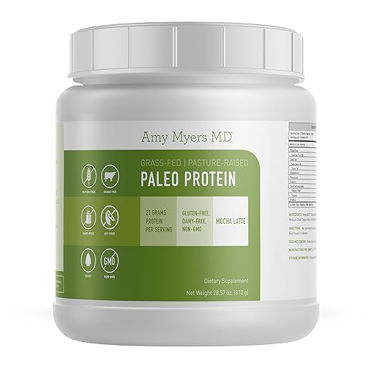 Mocha Latte Pure Paleo Protein by Dr Amy Myers - Clean Grass Fed, Pasture Raised Hormone Free HydroBEEF Protein, Non-GMO, Gluten & Dairy Free - 21g Protein Per Serving - Mocha Shake for Paleo and Keto best paleo powder Mocha Latte Pure Paleo Protein by Dr Amy Myers - Clean Grass Fed, Pasture Raised Hormone Free HydroBEEF Protein, Non-GMO, Gluten & Dairy Free - 21g Protein Per Serving - Mocha Shake for Paleo and Keto best paleo powder