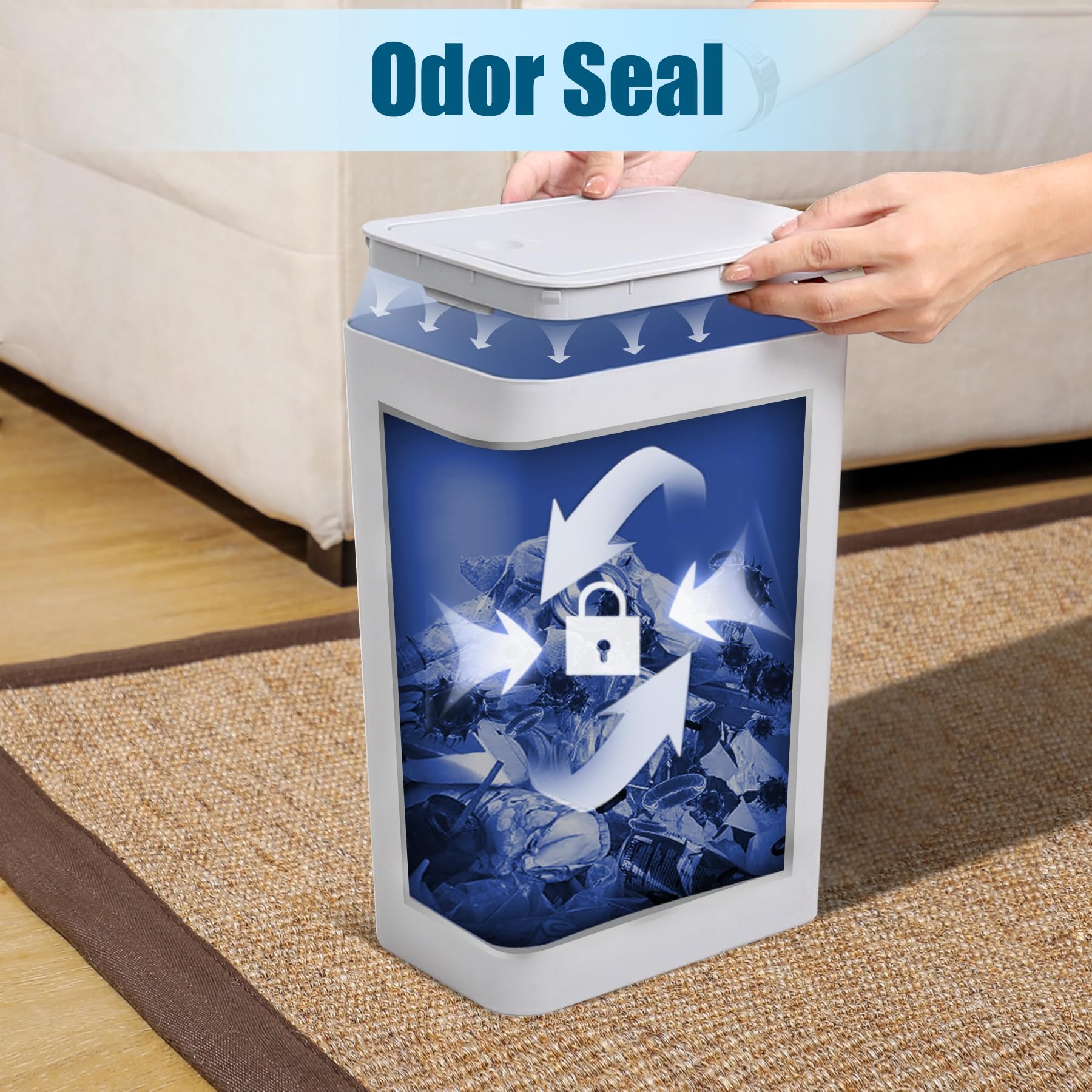 TIPGO Bathroom Trash Can With Lid, 10 Liter/ 2.6 Gallon Slim Garbage