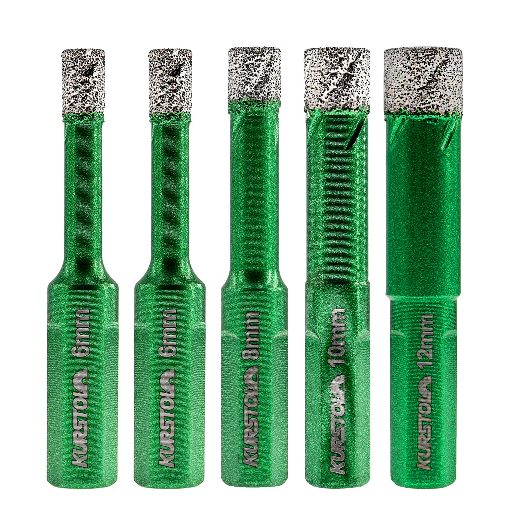 Porcelain Tile Diamond Drill Bits - Dry Diamond Hole Saw Set for Ceramic Marble Granite Stone,Diamond Core Drill Bit Kit Triangle Shank Fixed on Drills,No.K4(6/6/8/10/12mm) — image 1
