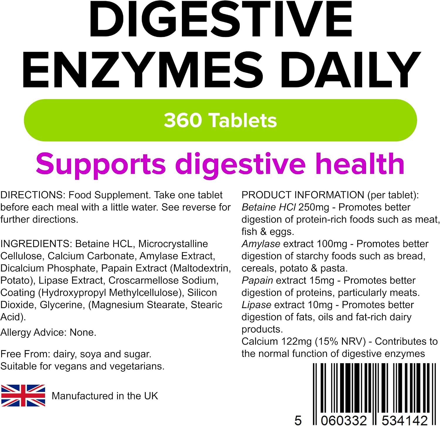 Lindens, Digestive Enzymes Daily, 360 Tablets, for Healthy Digestion Enzyme Blend with Betaine Hcl, Papain, Amylase - Image 4