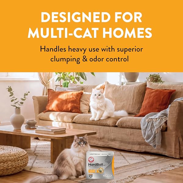 ARM & HAMMER HARDBALL LIGHTWEIGHT 5-IN-1 CLUMPING CAT LITTER, 24/7 ODOR CONTROL, LONG-LASTING NON-CLAY & 99.9% DUST-FREE MULTI-CAT FORMULA, GARDEN BLOOM SCENT, 14.5 LBS