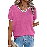 OFEEFAN Short Sleeve Sweater for Women V Neck Lightweight Sweaters Fashion Clothing Business Casual Outfits