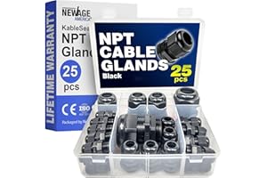 New Age America® 25pcs NPT KableLock™ Cable Glands Kit | Black | 1/4" to 1-1/4" | Nylon Cord Grip Strain Relief | Adjustable 
