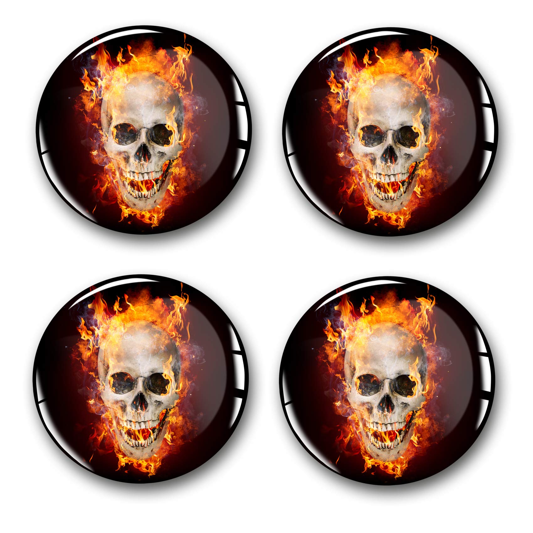4 x Gel Stickers for Hub Cover 60 mm Diameter Rim Sticker for Wheels Emblem Doming for Car Tuning Accessories DM007 (No. 5 Skull in Flames, Gel Sticker Set)