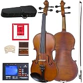 Cecilio Solid Wood Viola 16 Inch Viola Full Size, Professional Handcrafted Acoustic Viola with Ebony Fittings, D'Addario Prelude Strings, Antique Satin Finish