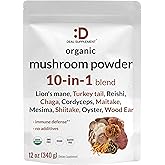 DEAL SUPPLEMENT Organic Mushroom Powder Supplement, 12oz – 10 in 1 Active Blend – Shiitake, Lions Mane, Cordyceps, Chaga, with More –Supports Immune, Energy, & Brain Health – Non-GMO, Vegan