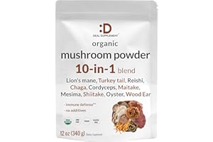 DEAL SUPPLEMENT Organic Mushroom Powder Supplement, 12oz – 10 in 1 Active Blend – Shiitake, Lions Mane, Cordyceps, Chaga, with More –Supports Immune, Energy, & Brain Health – Non-GMO, Vegan