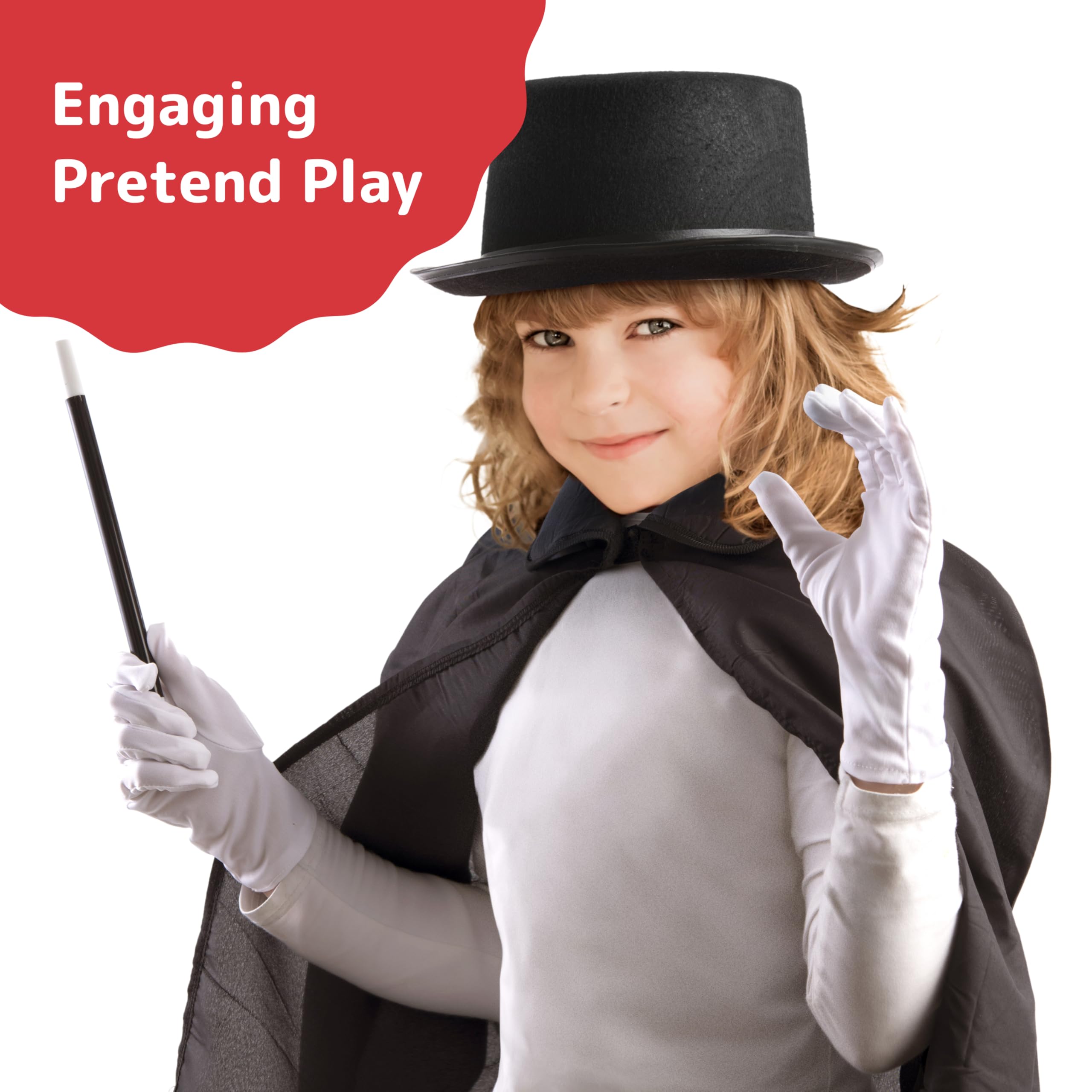 PREXTEX Kids Magician Costume Kids Toy Kit Set for Boy and Girls with Top Hat, Cape, Magic Wand, White Gloves for Magic Tricks Show and Halloween Costume | Great for Toddler and 6-12 Year Old Kids