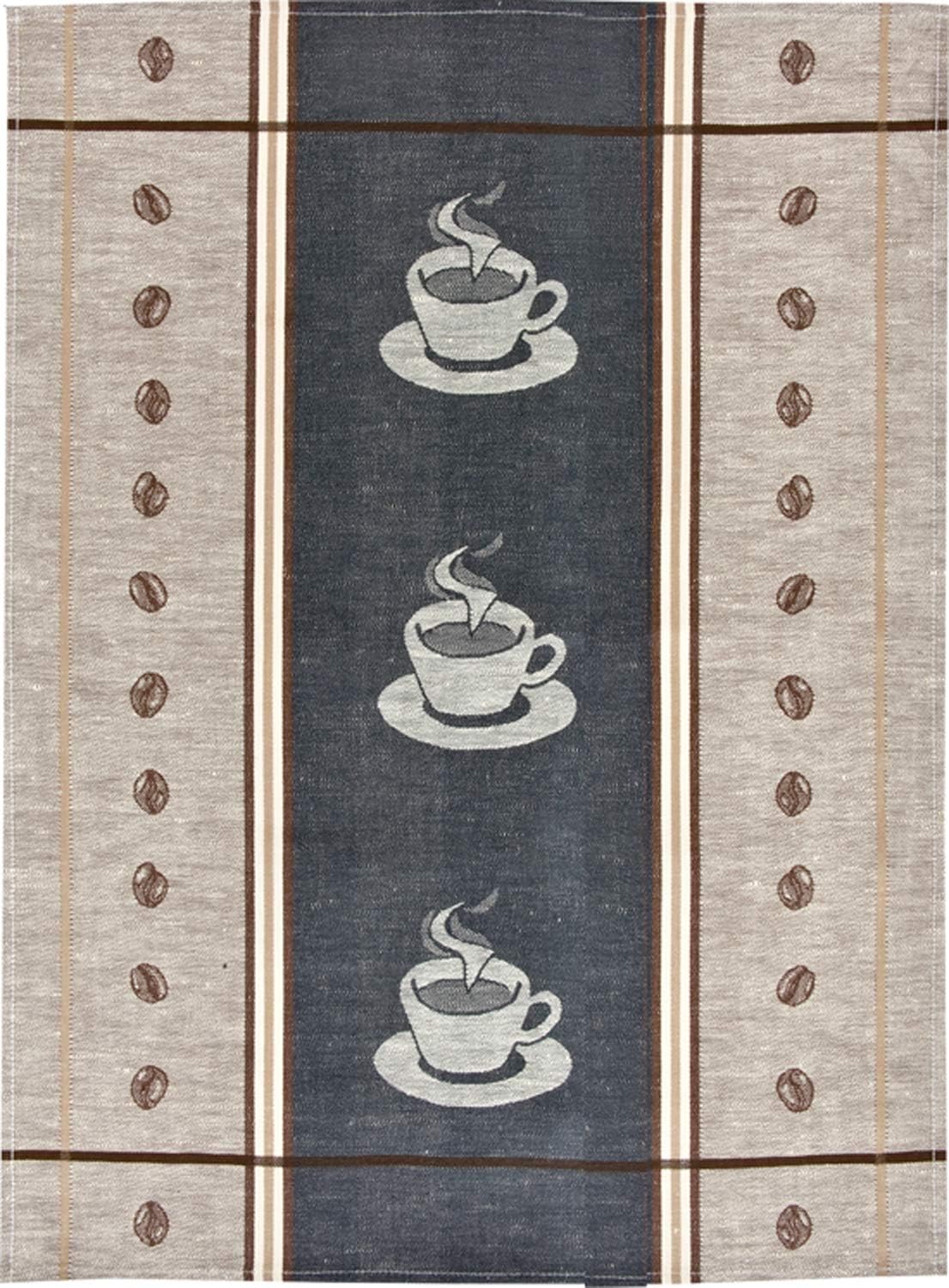Kracht seit 1810 Half-Linen Jacquard Kitchen Towel, Set of 2, Espresso, 27 x 20 Inches, Soft, Absorbent, Anti-Static and Stain-Resistant 50/50 Linen and Cotton Blend, Grey