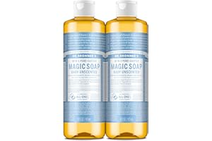 Dr. Bronner’s - Pure-Castile Liquid Soap (Baby Unscented, 473 mL, 2-Pack) - Made with Organic Oils, 18-in-1 Uses: Face, Hair,