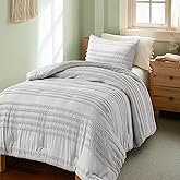 BEDELITE Boho Twin/Twin XL Comforter Set,Light Grey Tufted Striped Bed Set 2 Pieces, Soft Vintage Farmhouse Comforter for College, Boho Home Dorm Decor, Fluffy Jacquard Bedding with 1 Pillow Sham