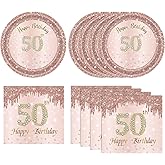 40pcs 50th Birthday Decorations for Women Rose Gold Fifty Year Old Party Supplies Include 50th Birthday Plates and Napkins Set 1976 50 Years Old Disposable Tableware Party Supplies for Girl Ladies