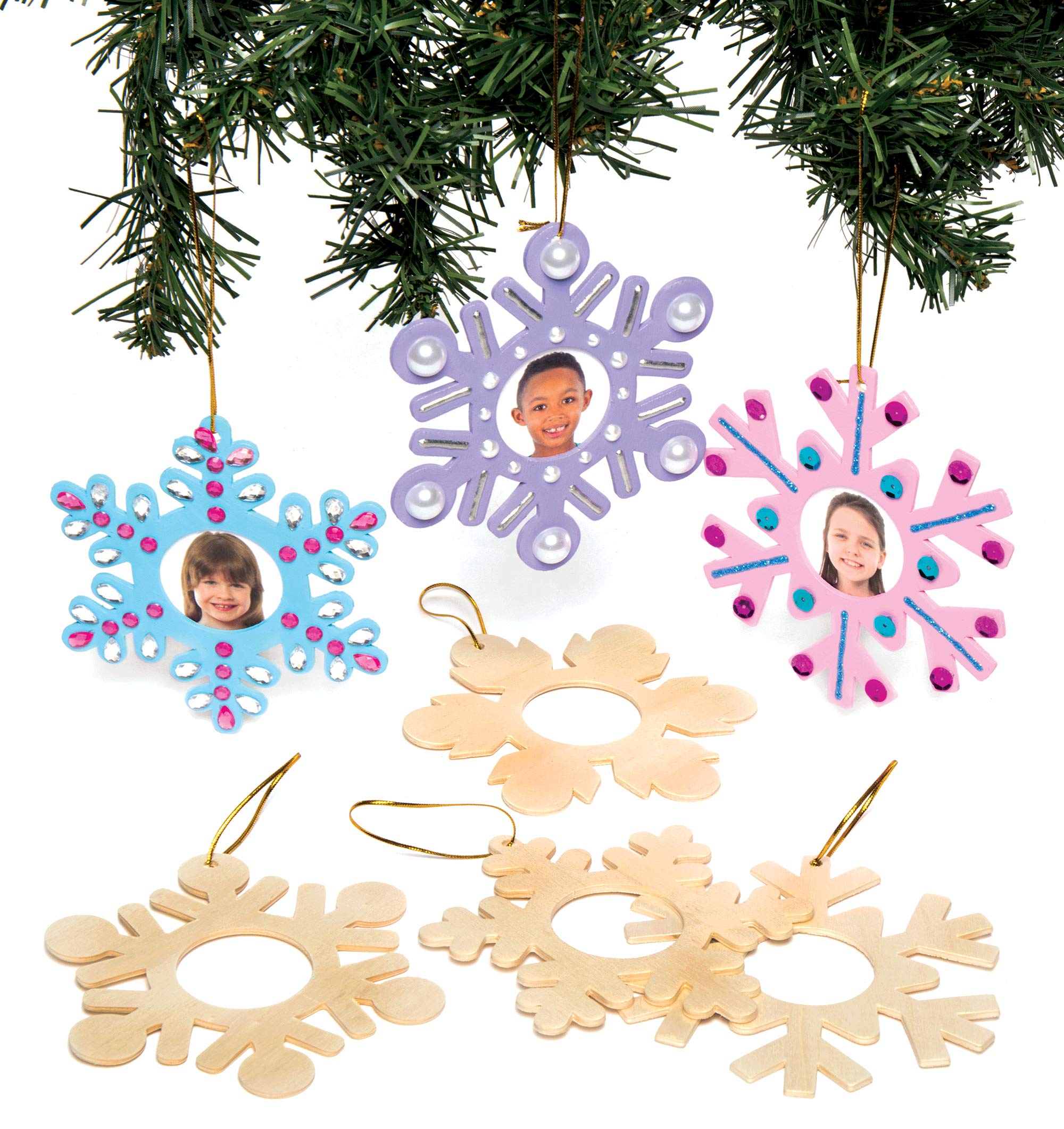 Baker Ross Wooden Snowflake Personalised Christmas Decorations, Homemade Christmas Crafts for Kids (Pack of 8), White