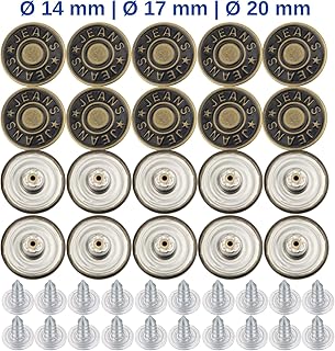 Hosen Ersatz Knöpfe, ersetzen 19 - 21 mm Knöpfe, 20 Pack, 20 mm Durchmesser, Knöpfe für Jeans mit Nieten, Jeans Knopf zum Einschlagen, Metall Hosenknopf, zur Reparatur von Jeans, Hose, DIY, näh-frei