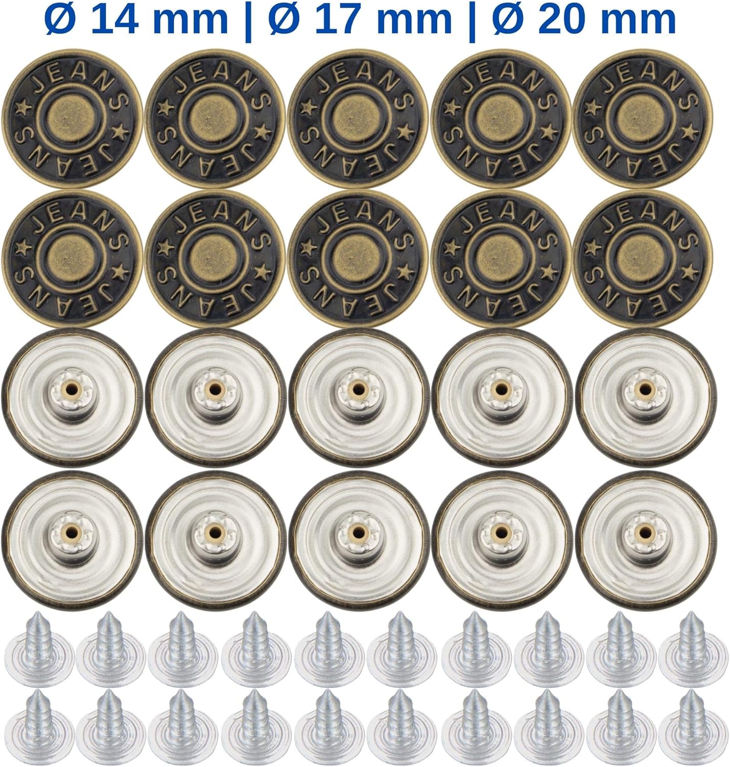 Hosen Ersatz Knöpfe, ersetzen 19 - 21 mm Knöpfe, 20 Pack, 20 mm Durchmesser, Knöpfe für Jeans mit Nieten, Jeans Knopf zum Einschlagen, Metall Hosenknopf, zur Reparatur von Jeans, Hose, DIY, näh-frei
