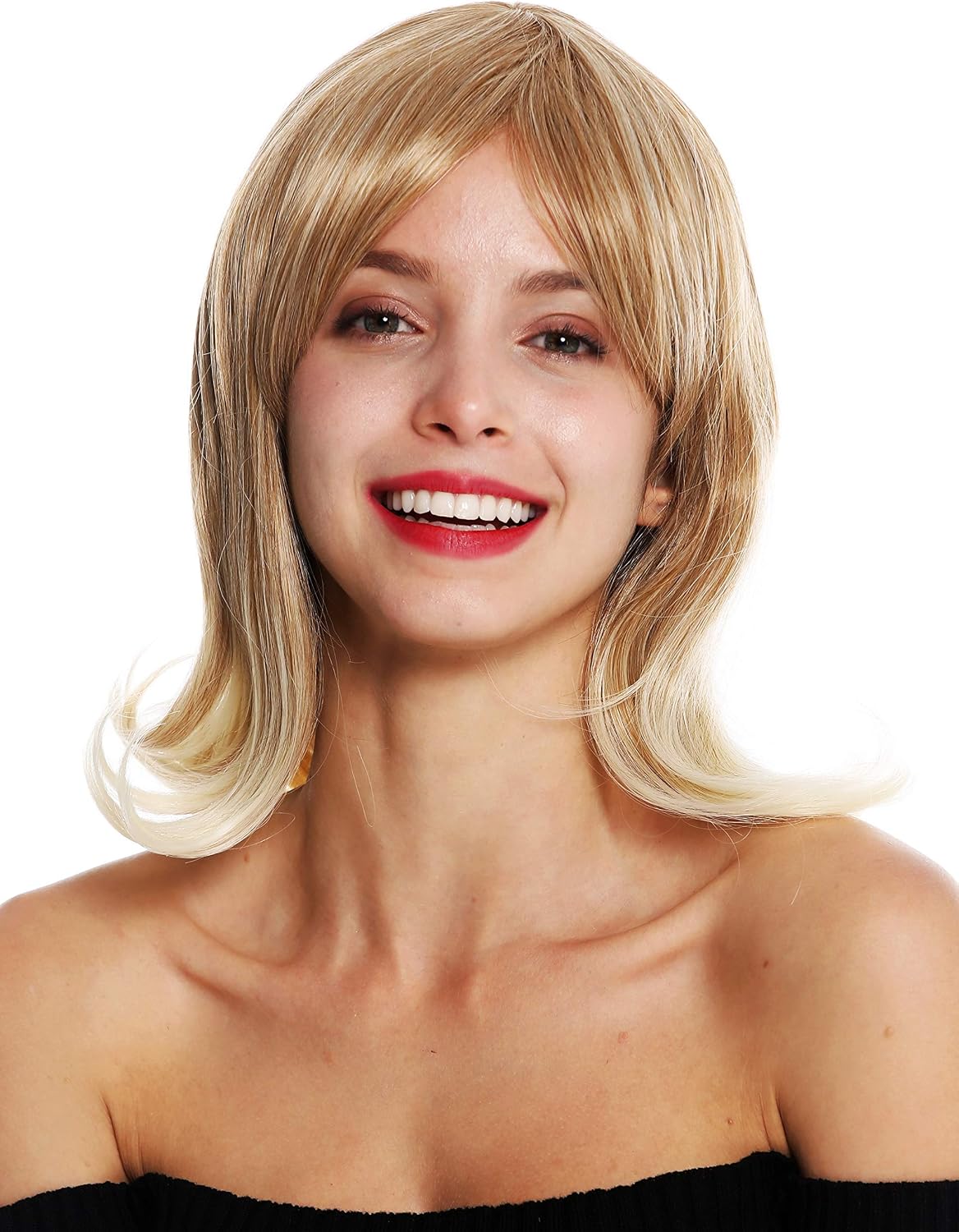 WIG ME UP - 2384-27T613 women's quality wig short blonde mix waved platinum blonde tips retro look, mixed blond, Length: approx. 35 cm