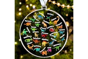HEXMOZ Dinosaur Ornaments for Christmas Tree 2025 - Dinosaur Gifts for Kids, Boys - Paleontology Present Ideas for Dinosaurs Lover, Dinosaurs Christmas Decorations - Acrylic Dino Animal Ornament