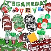164PCS Football Party Supplies Birthday Decorations Football Banners Paper Plate Cup Napkins Fork Spoon Tablecloths for Football Match 24 Guests
