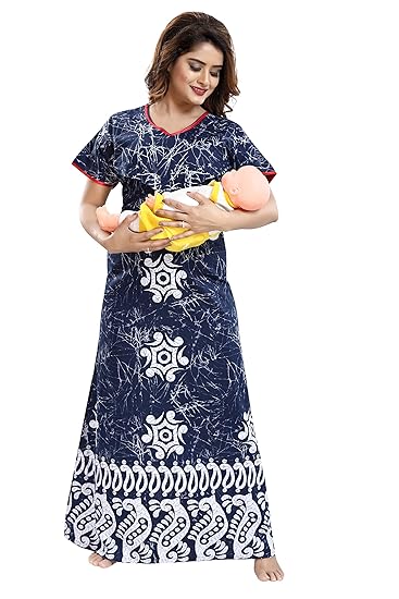 Women's Feeding/Maternity Cotton Nighty/Night Gown(Size:Free Length:55