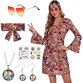 ATAMET 70's Women Costumes Hippie Dress, 1970s Outfits Accessories Set, 60s 70s Disco Prom Dress, Carnival Halloween Costumes