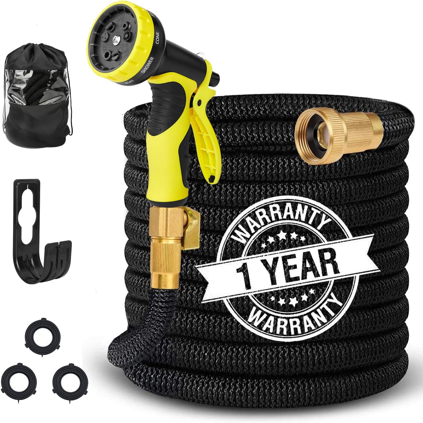 Unzano Expandable Garden Hose 50 ft with 9 Nozzle - Flexible Lightweight Leak Free Kink Free Water Hose, 3/4 in. Solid Brass Connectors, Double Latex Core Hose for Flower beds Gardens Landscaping : Garden & Outdoor