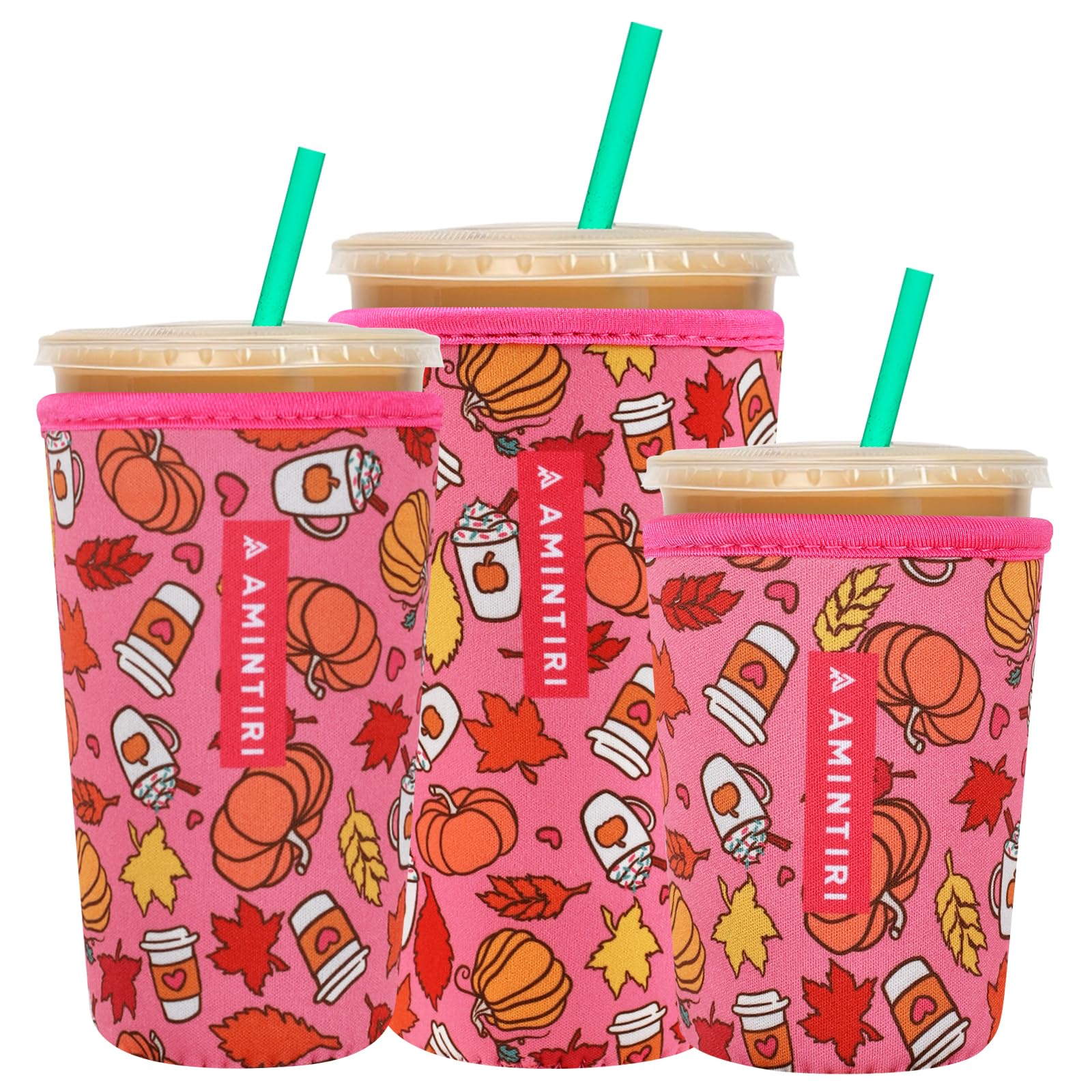 Photo 1 of 3 Pack Reusable Sleeve for Iced Coffee Cup, Coffee Neoprene Sleeve for Iced&Hot Drinks, Coffee Sleeve Compatible with Starbucks, Dunkin Coffee Cup. (Autumn Bubble Tea)