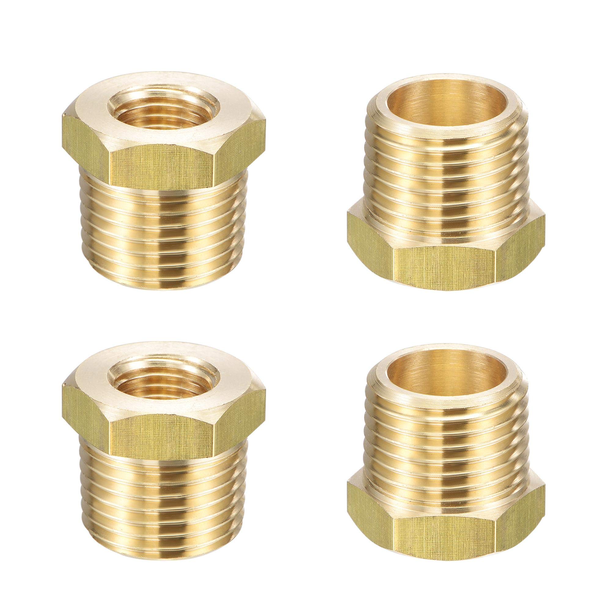 sourcing map Brass Pipe Fitting Reducer Adapter 1/2" NPT Male x 1/4" NPT Female for Water Oil Air Pressure Gauge Temp Sensor, 4pcs