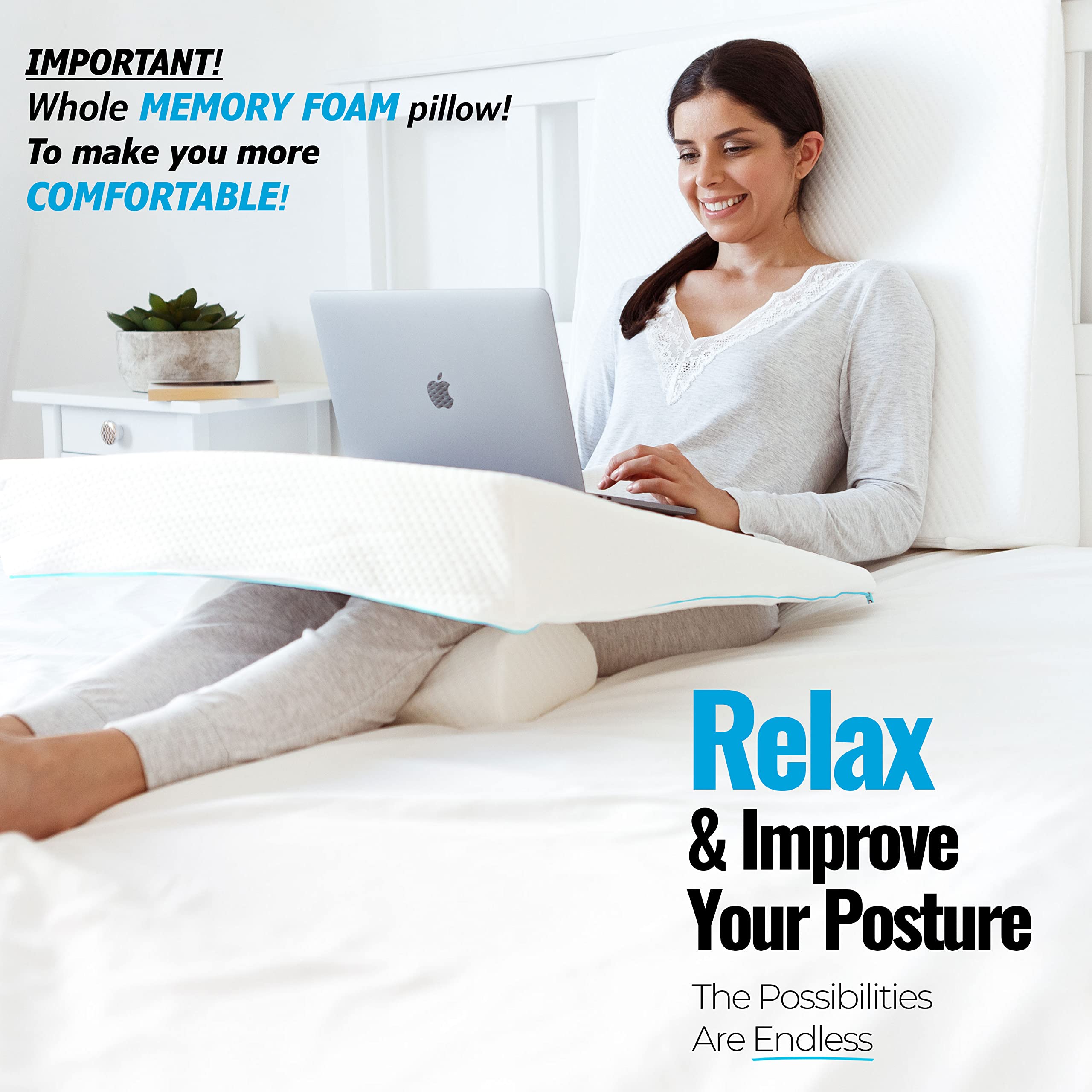 Bed Wedge Pillow for Sleeping- Whole Memory Foam 3-in-1 Technology Elevation Adjustable Wedge Pillow for Sleeping Reflux Reading Snoring – Pregnancy Triangle Pillow Support Body Back Neck Legs…