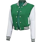 Decrum Cropped Varsity Jacket Women - Casual Highschool Bomber Style Womens Baseball Jackets