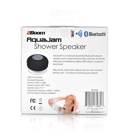 2Boom Aqua Jam Portable Bluetooth Wireless Water Resistant Shower Speaker With Suction Cup Black (724500658843)
